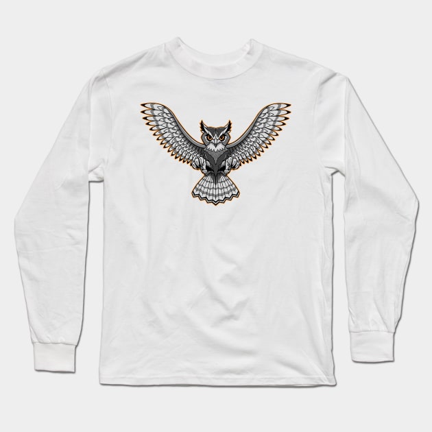 Owl Tattoo Long Sleeve T-Shirt by Robbgoblin